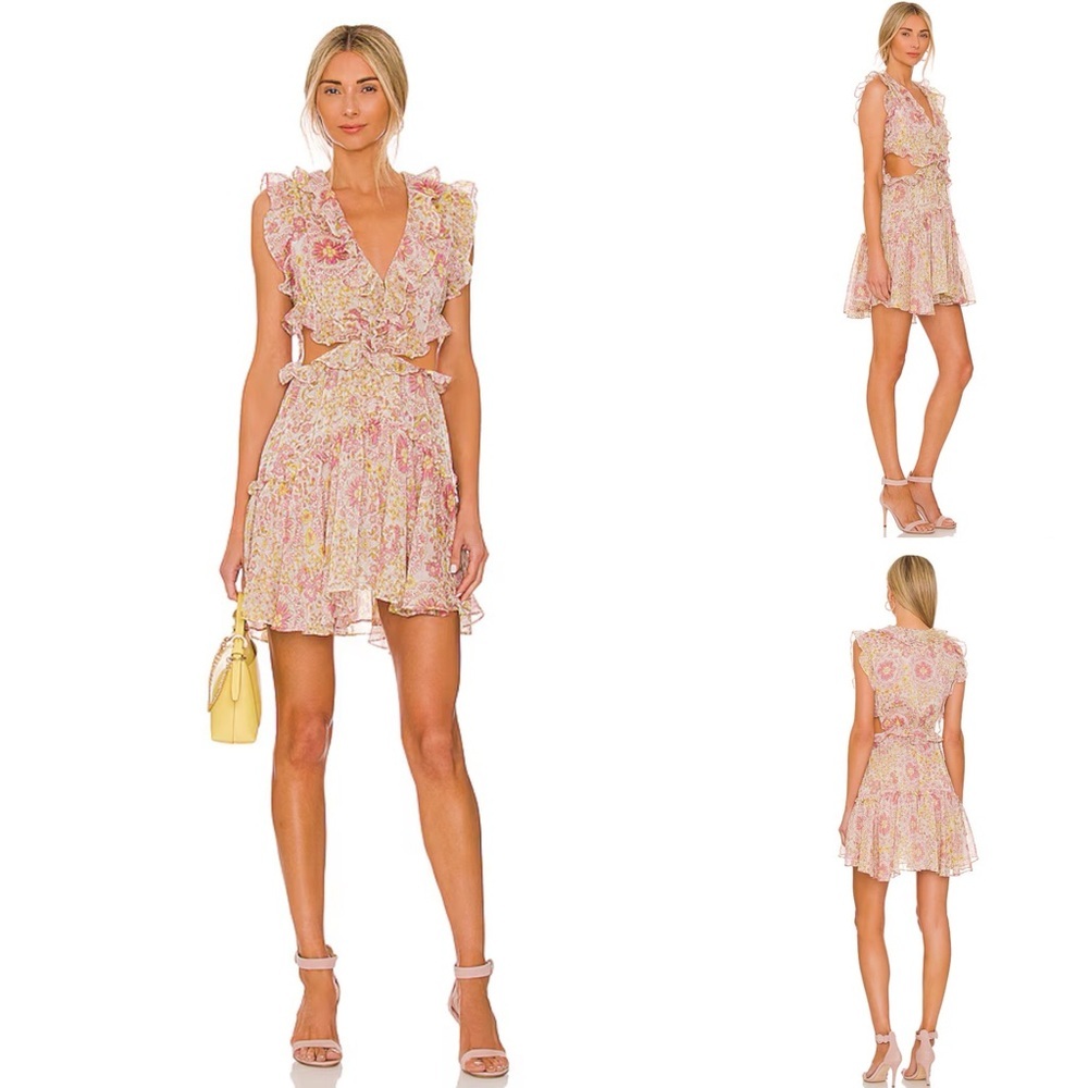 Misa Los Angeles Womens Flora Medallion Ruffled Jolie Mini Dress Size Small